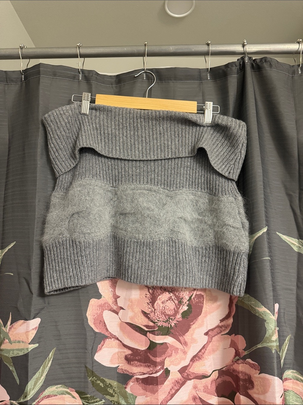 White House Black Market Gray Off-the-Shoulder Knit Sweater